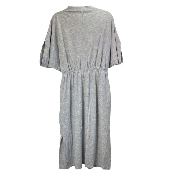 Prologue L Gray Batwing Mock Neck Long Side Slits Tie Waist Office Wear - Picture 2 of 8